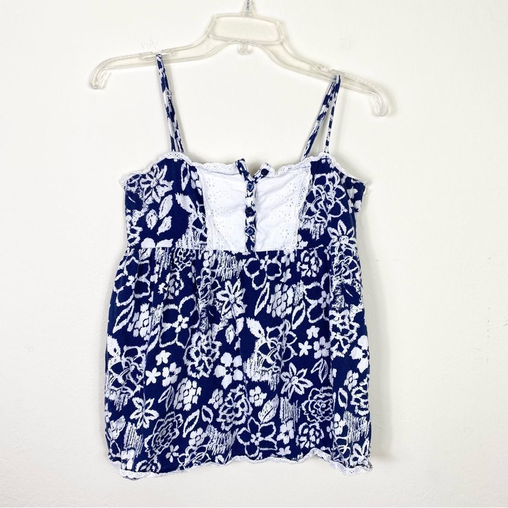 Vintage y2k Arizona Navy & White Floral Eyelet Lace Camisole Tank Top